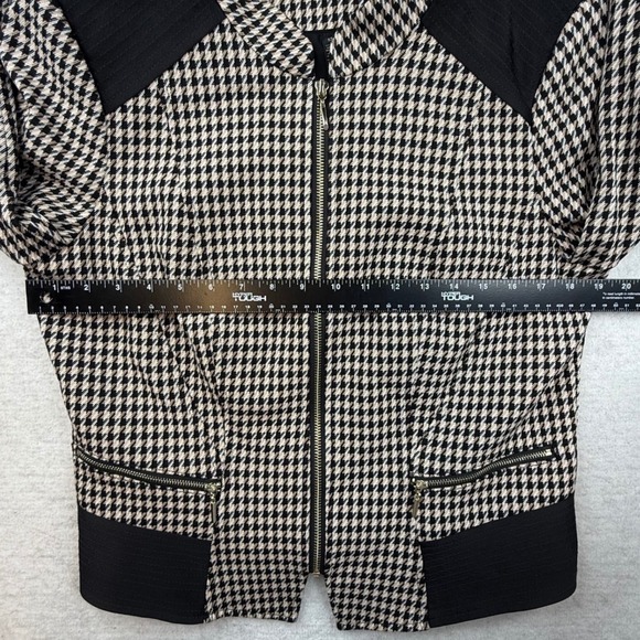 WHITE HOUSE BLACK MARKET Houndstooth Blazer Jacket Women Size 12 Black Beige - Picture 3 of 7
